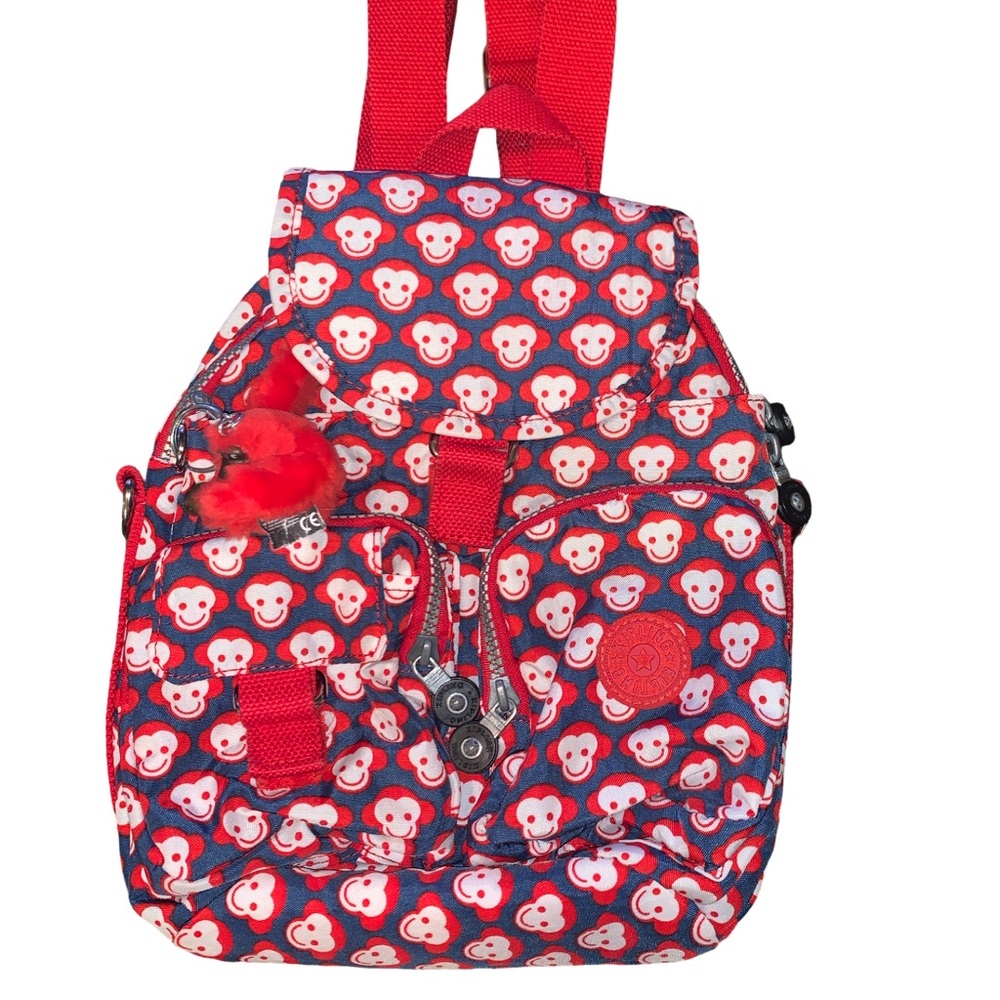 Kipling Blue and Red Monkey Pattern mini lovebug … - image 1